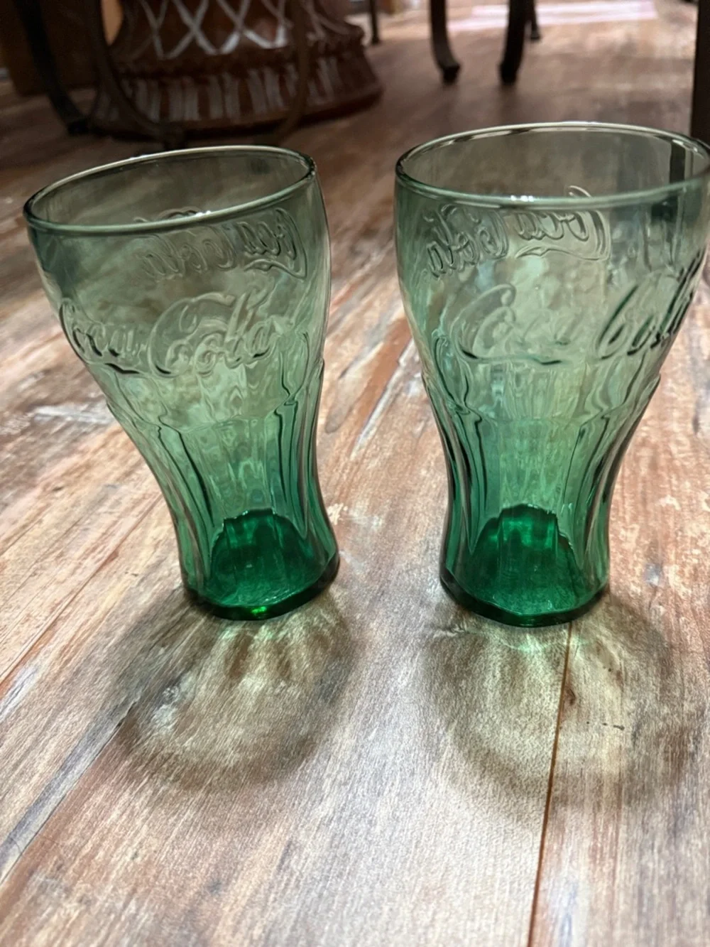 Coca Cola Green Embossed Glass Tumblers - Pair